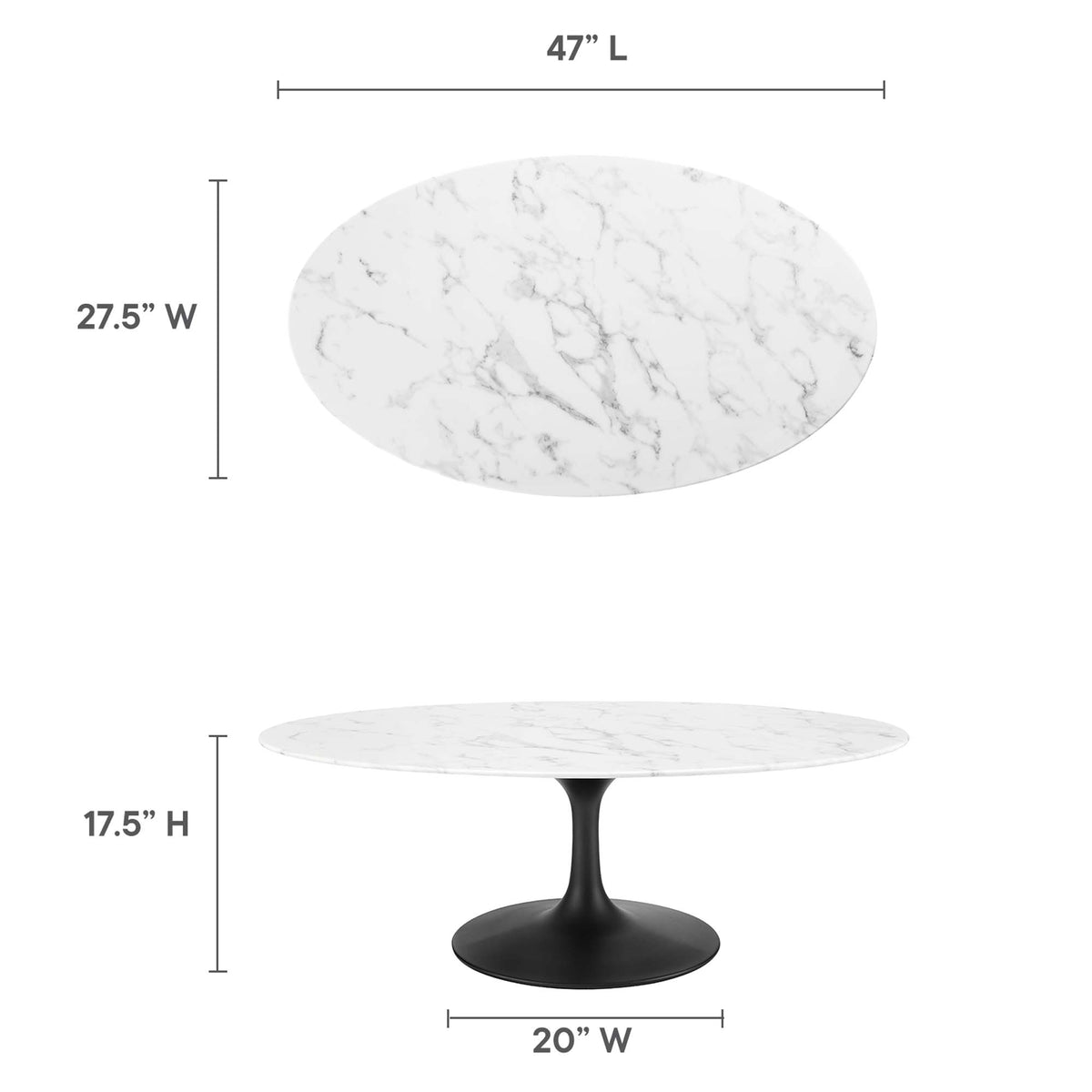Lippa 48" Oval Faux Marble Coffee Table - Black White