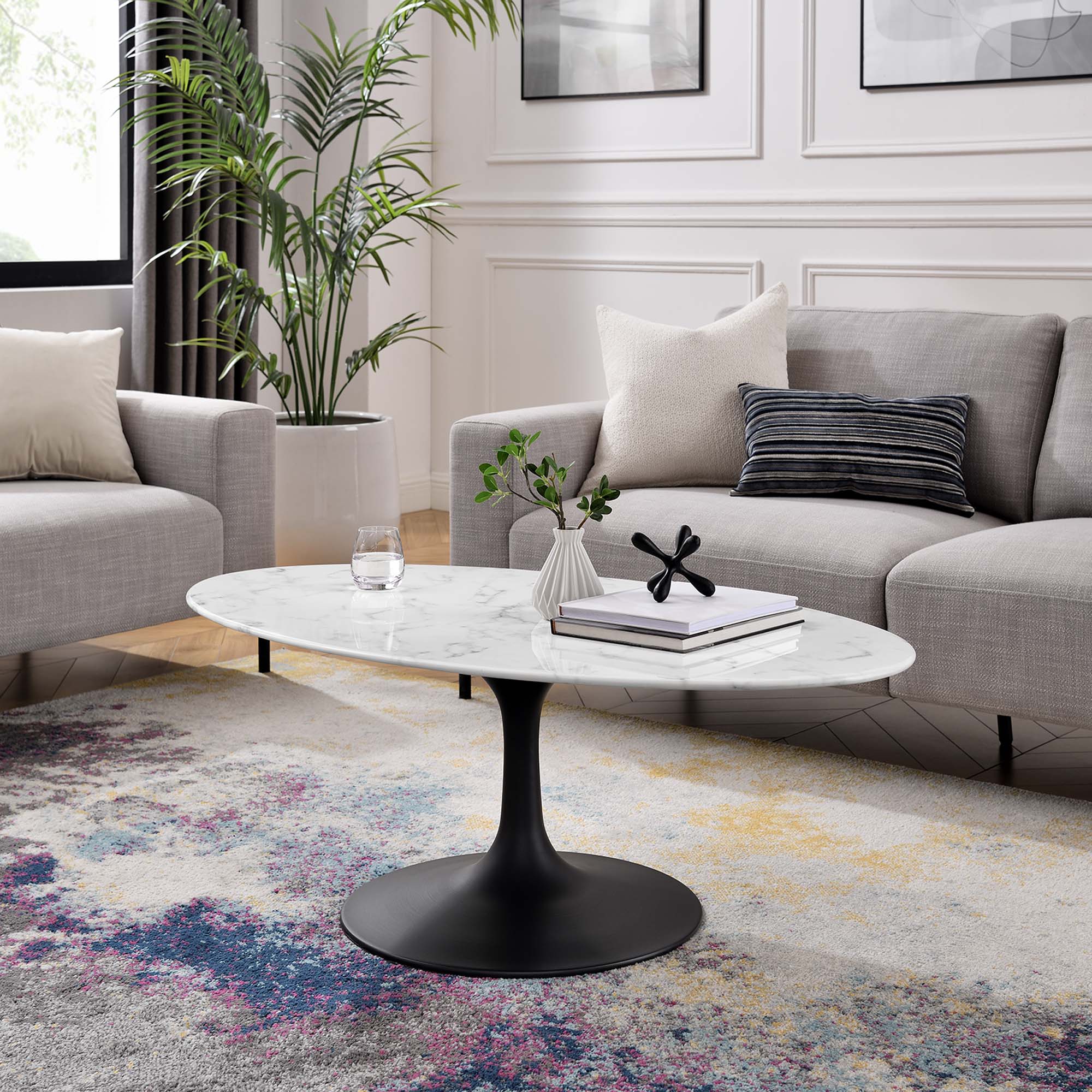 Lippa 48" Oval Faux Marble Coffee Table - Black White