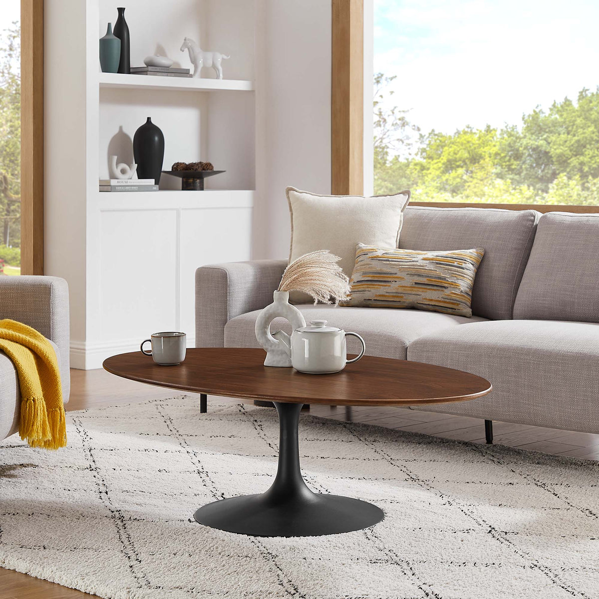 Lippa 48" Oval Wood Coffee Table - Black Walnut