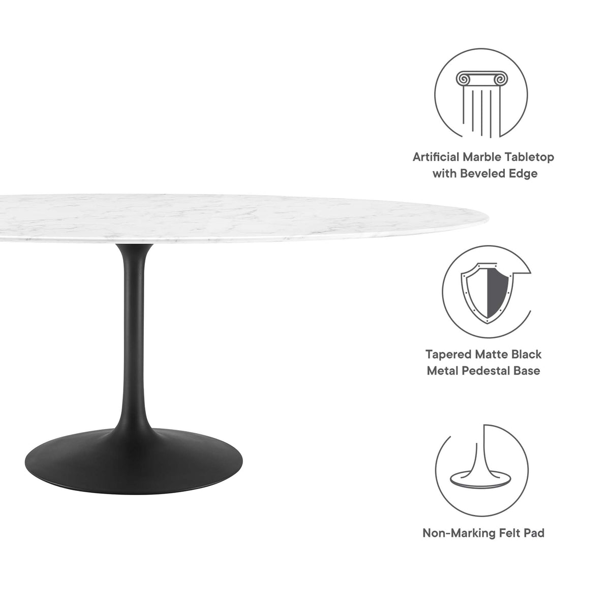 Lippa 78" Oval Faux Marble Dining Table - Black White