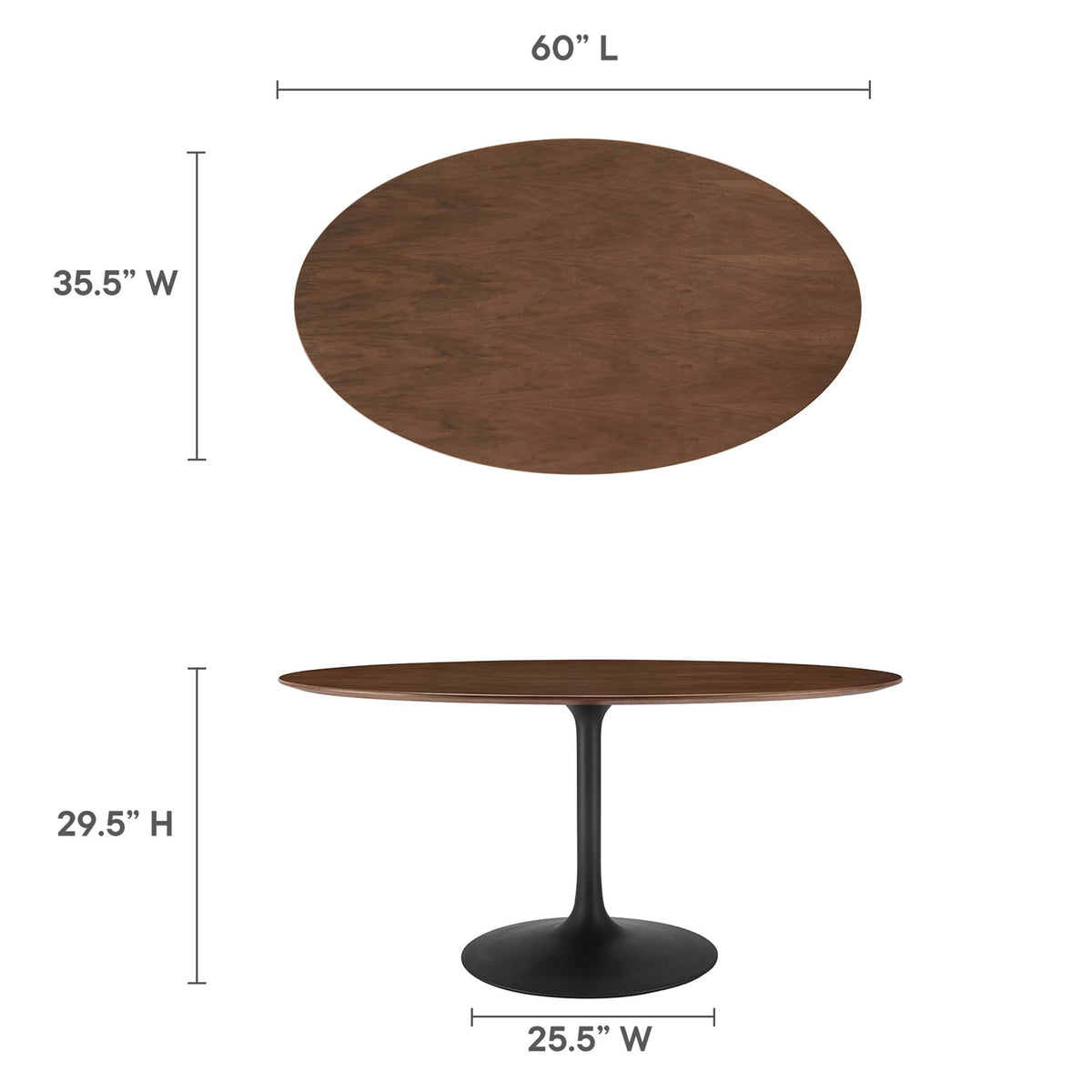 Lippa 60" Oval Walnut Wood Dining Table - Black Walnut