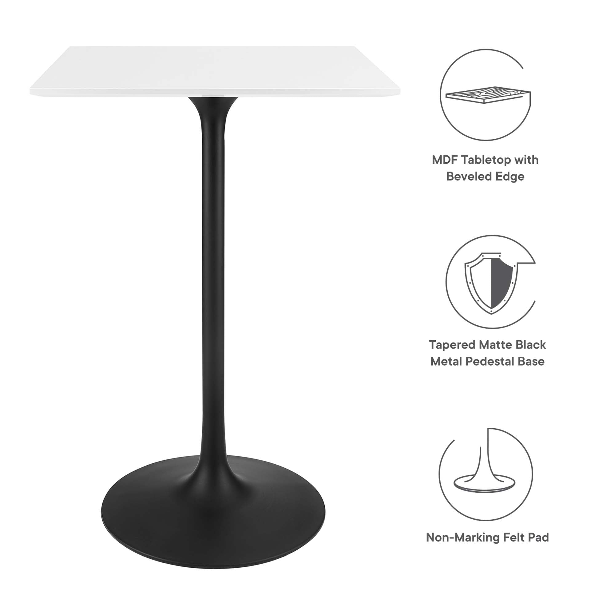 Lippa 28" Square Wood Bar Table - Black White