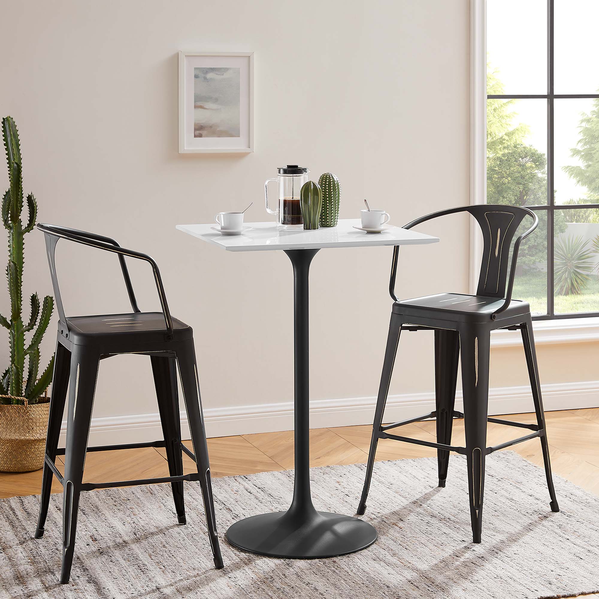 Lippa 28" Square Wood Bar Table - Black White