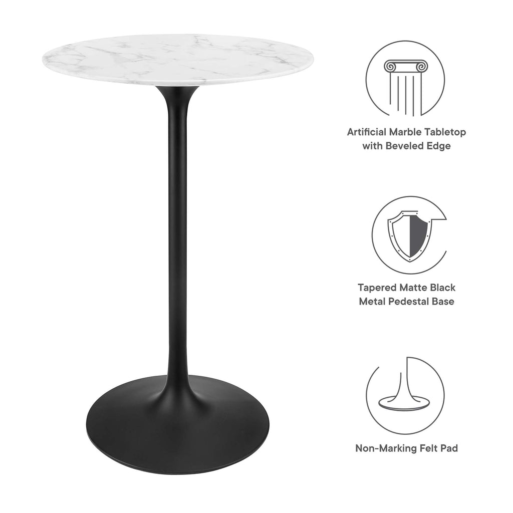 Lippa 28" Round Faux Marble Bar Table - Black White
