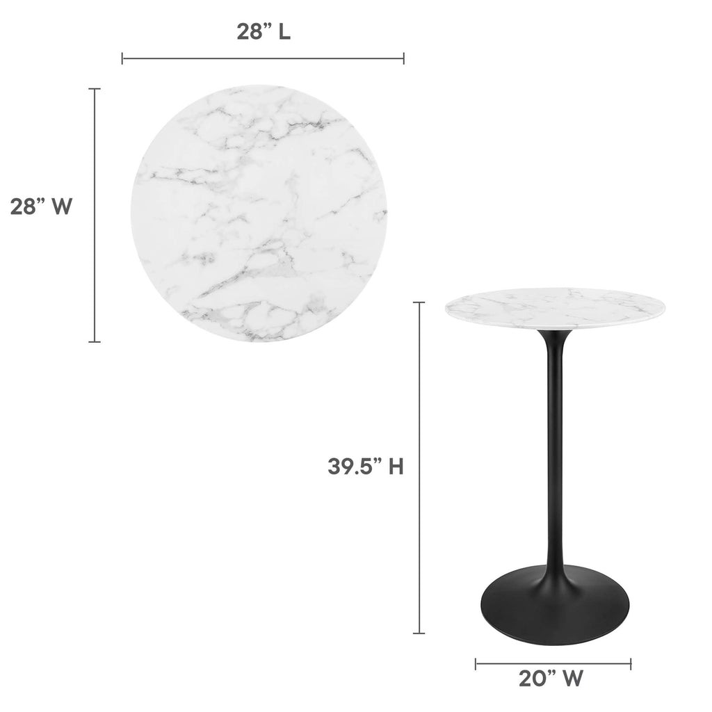 Lippa 28" Round Faux Marble Bar Table - Black White