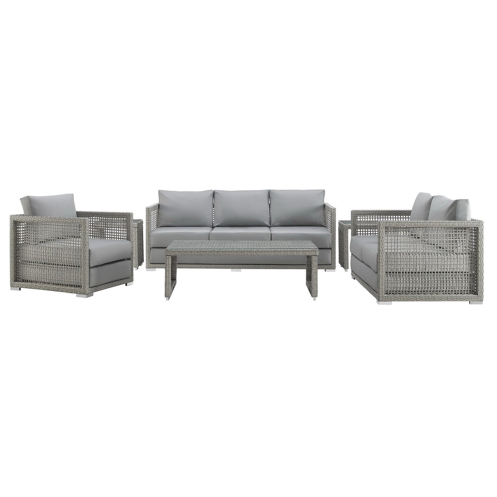 Aura 6 Piece Outdoor Patio Wicker Rattan Set - Gray Gray