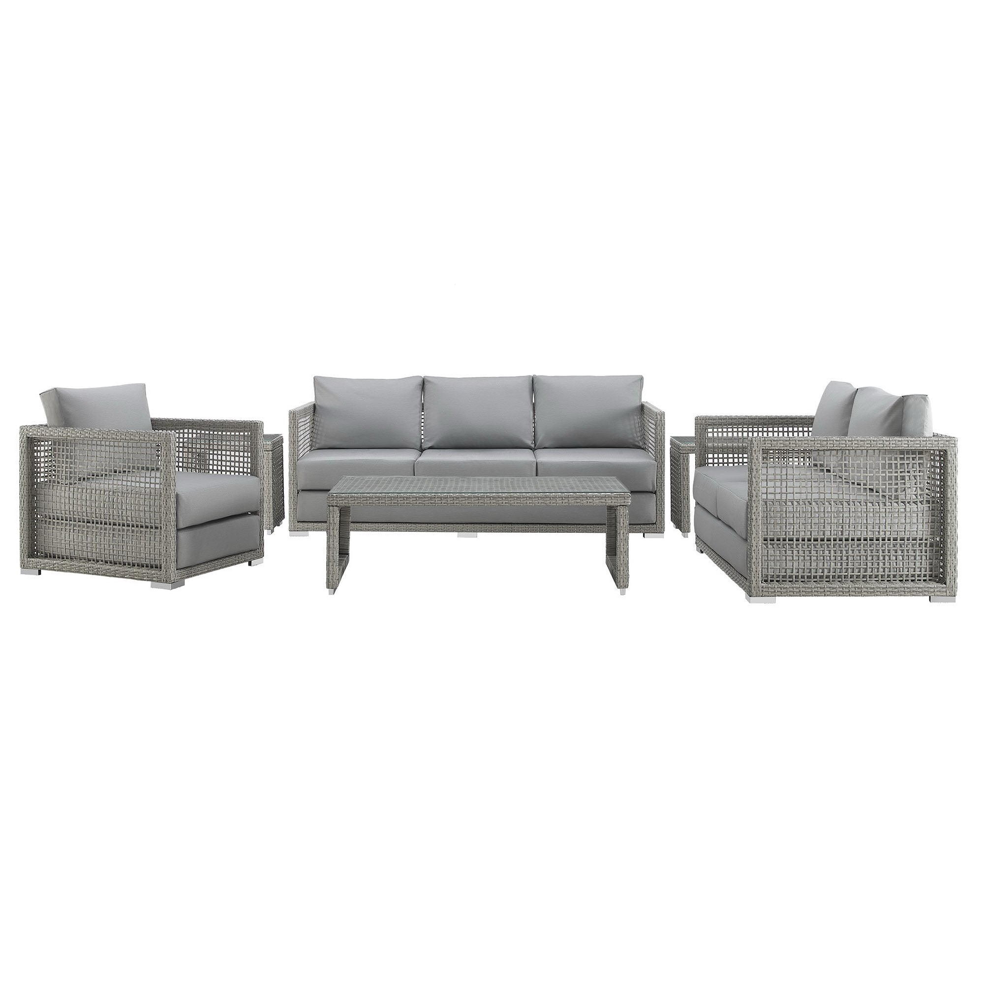 Aura 6 Piece Outdoor Patio Wicker Rattan Set - Gray Gray