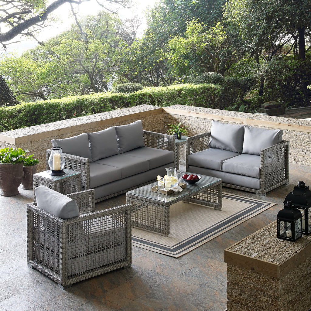 Aura 6 Piece Outdoor Patio Wicker Rattan Set - Gray Gray