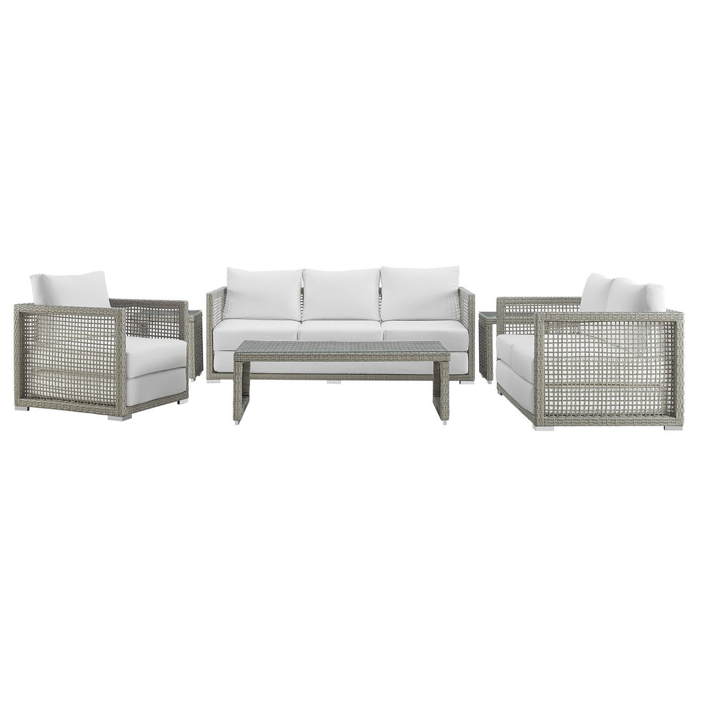 Aura 6 Piece Outdoor Patio Wicker Rattan Set - Gray White