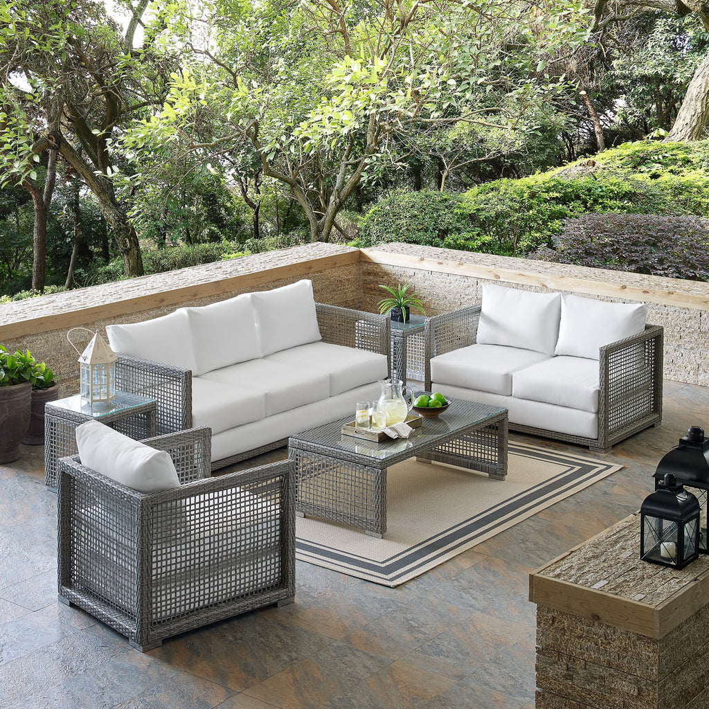 Aura 6 Piece Outdoor Patio Wicker Rattan Set - Gray White