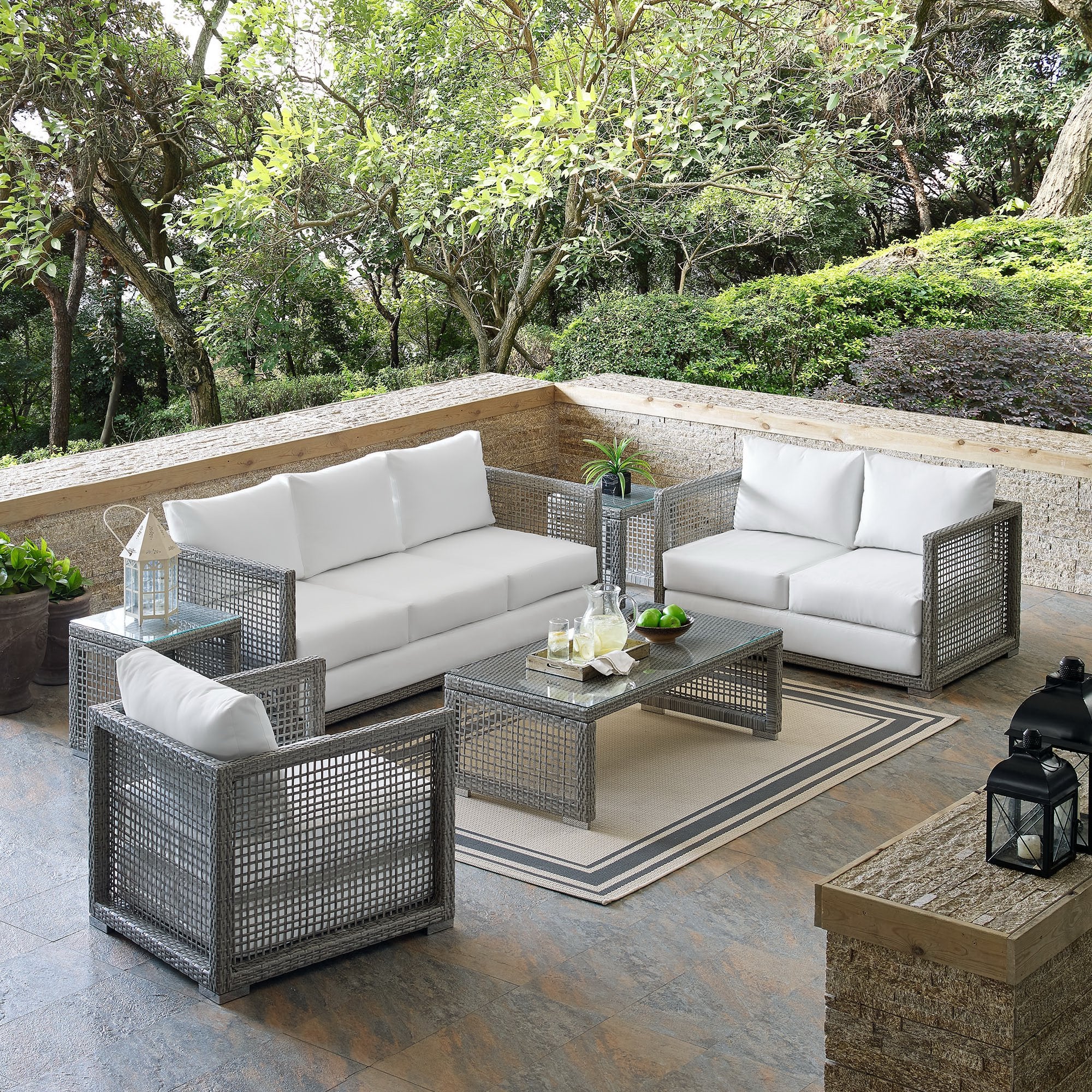 Aura 6 Piece Outdoor Patio Wicker Rattan Set - Gray White
