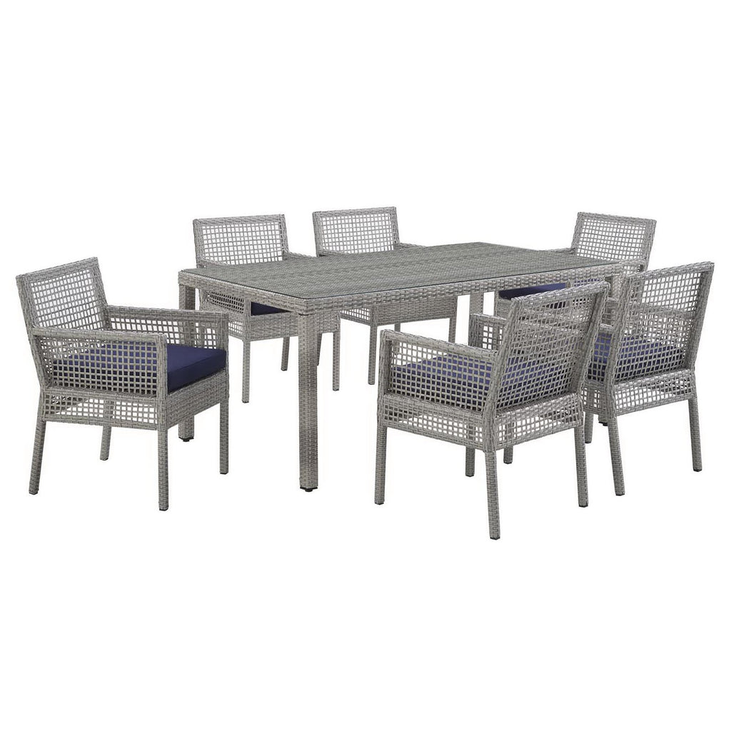 Aura 7 Piece Outdoor Patio Wicker Rattan Set - Gray Navy