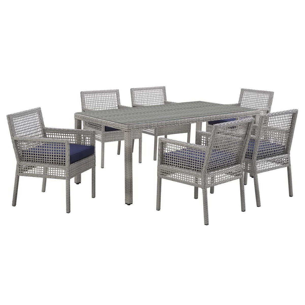 Aura 7 Piece Outdoor Patio Wicker Rattan Set - Gray Navy