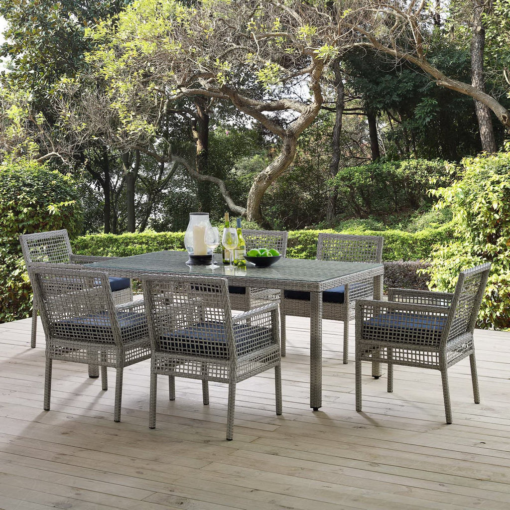 Aura 7 Piece Outdoor Patio Wicker Rattan Set - Gray Navy