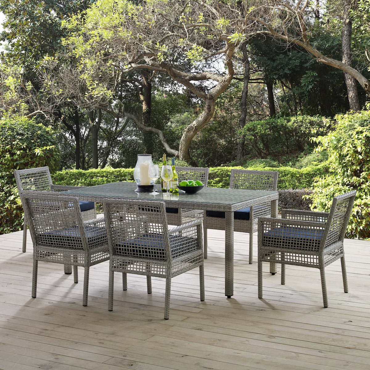 Aura 7 Piece Outdoor Patio Wicker Rattan Set - Gray Navy