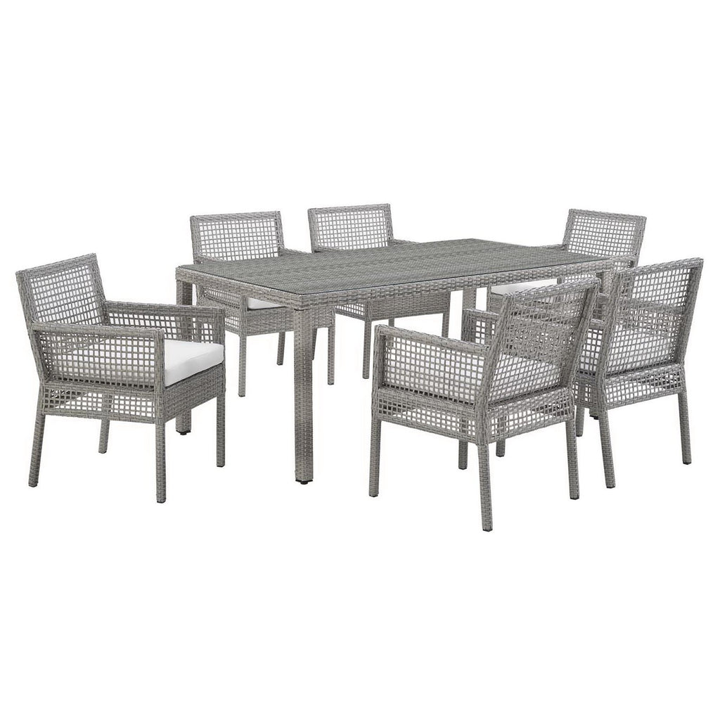 Aura 7 Piece Outdoor Patio Wicker Rattan Set - Gray White