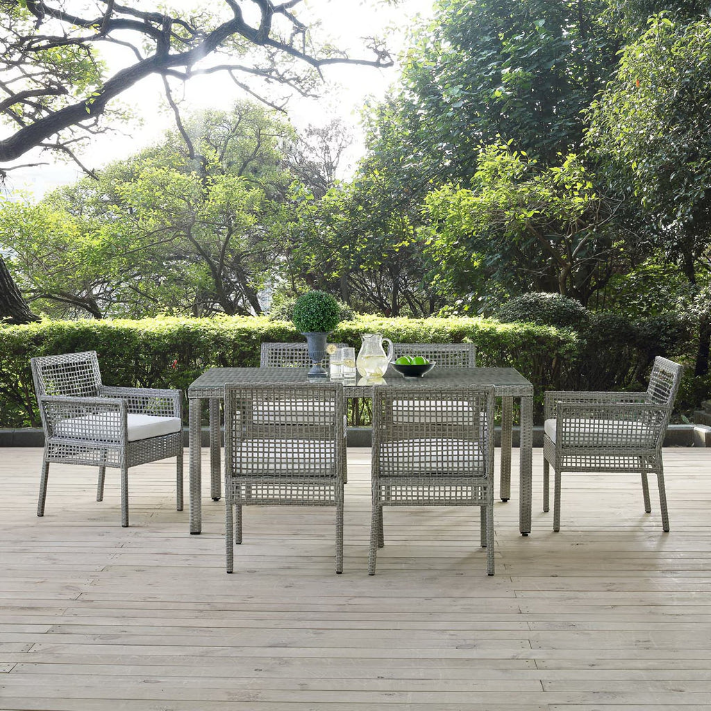 Aura 7 Piece Outdoor Patio Wicker Rattan Set - Gray White