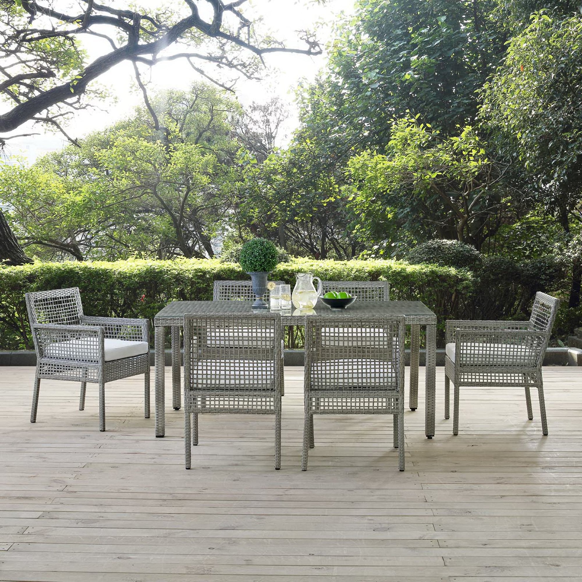 Aura 7 Piece Outdoor Patio Wicker Rattan Set - Gray White
