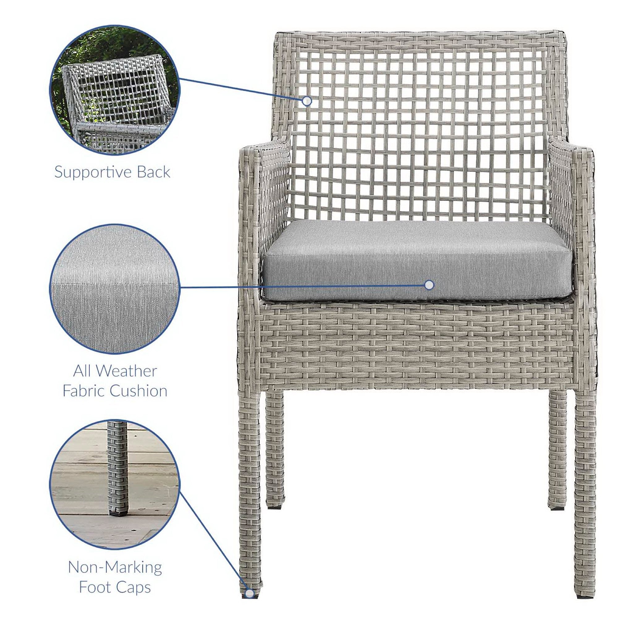 Aura Outdoor Patio Wicker Rattan Dining Armchair Set of 2 - Gray Gray