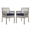 Aura Outdoor Patio Wicker Rattan Dining Armchair Set of 2 - Gray Navy