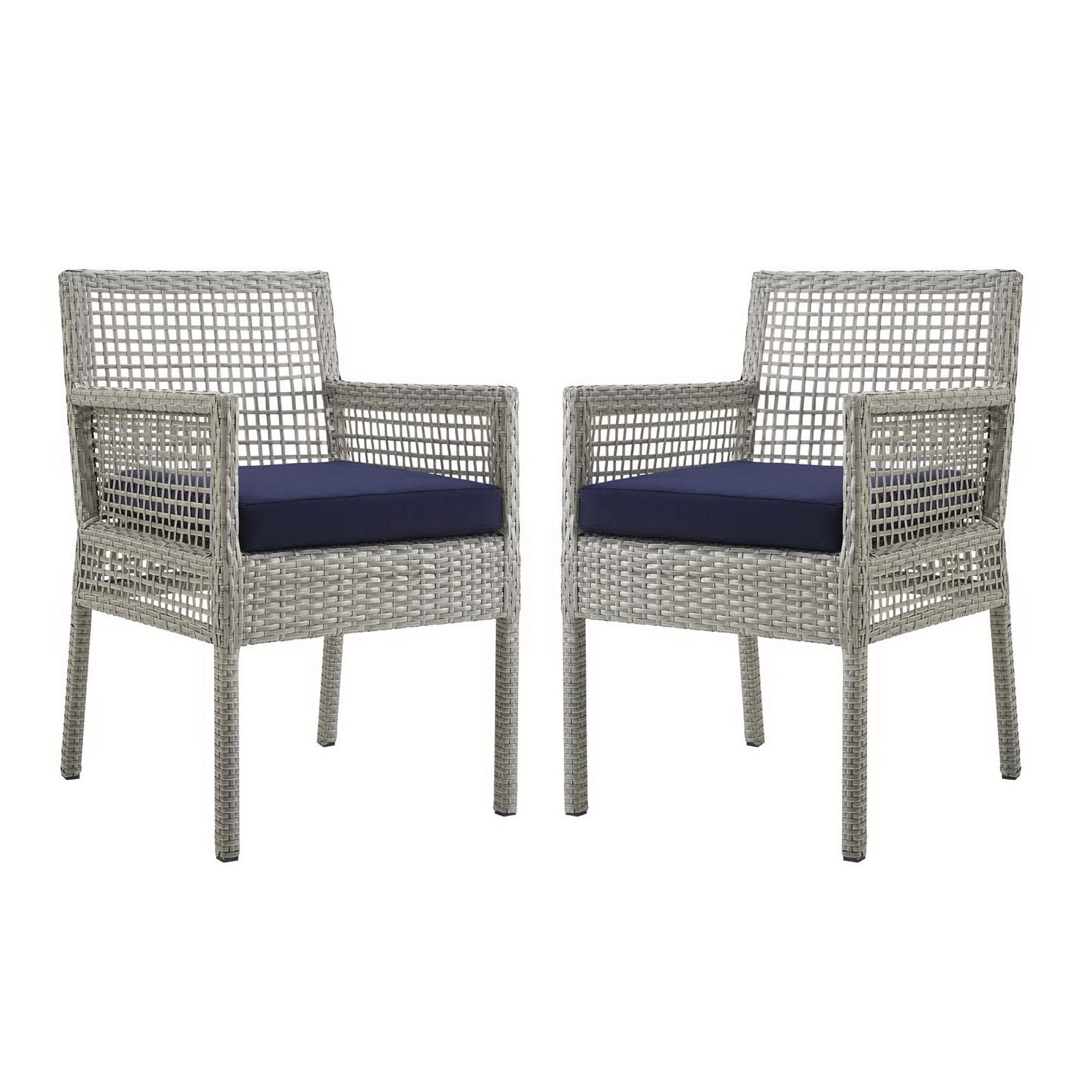 Aura Outdoor Patio Wicker Rattan Dining Armchair Set of 2 - Gray Navy
