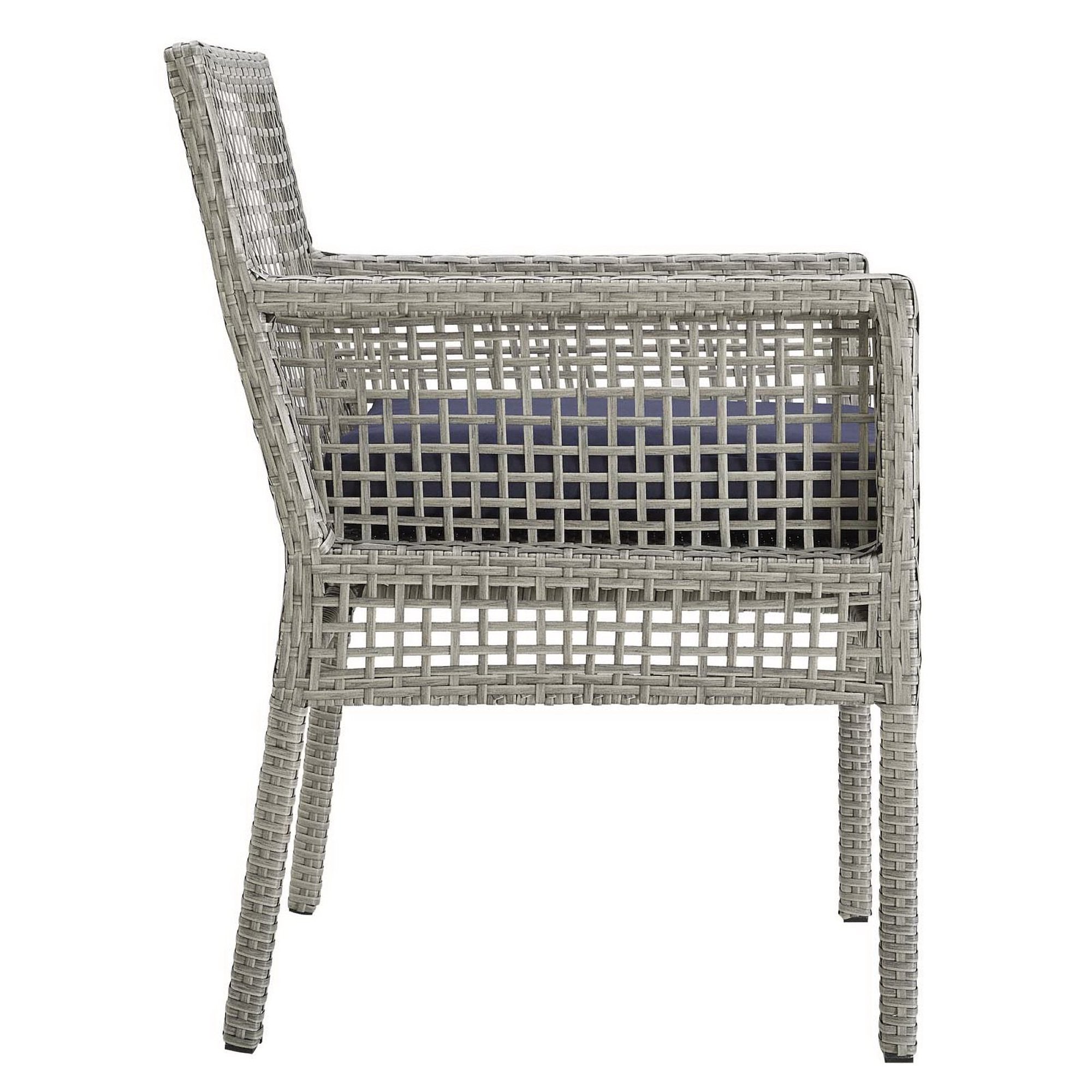 Aura Outdoor Patio Wicker Rattan Dining Armchair Set of 2 - Gray Navy