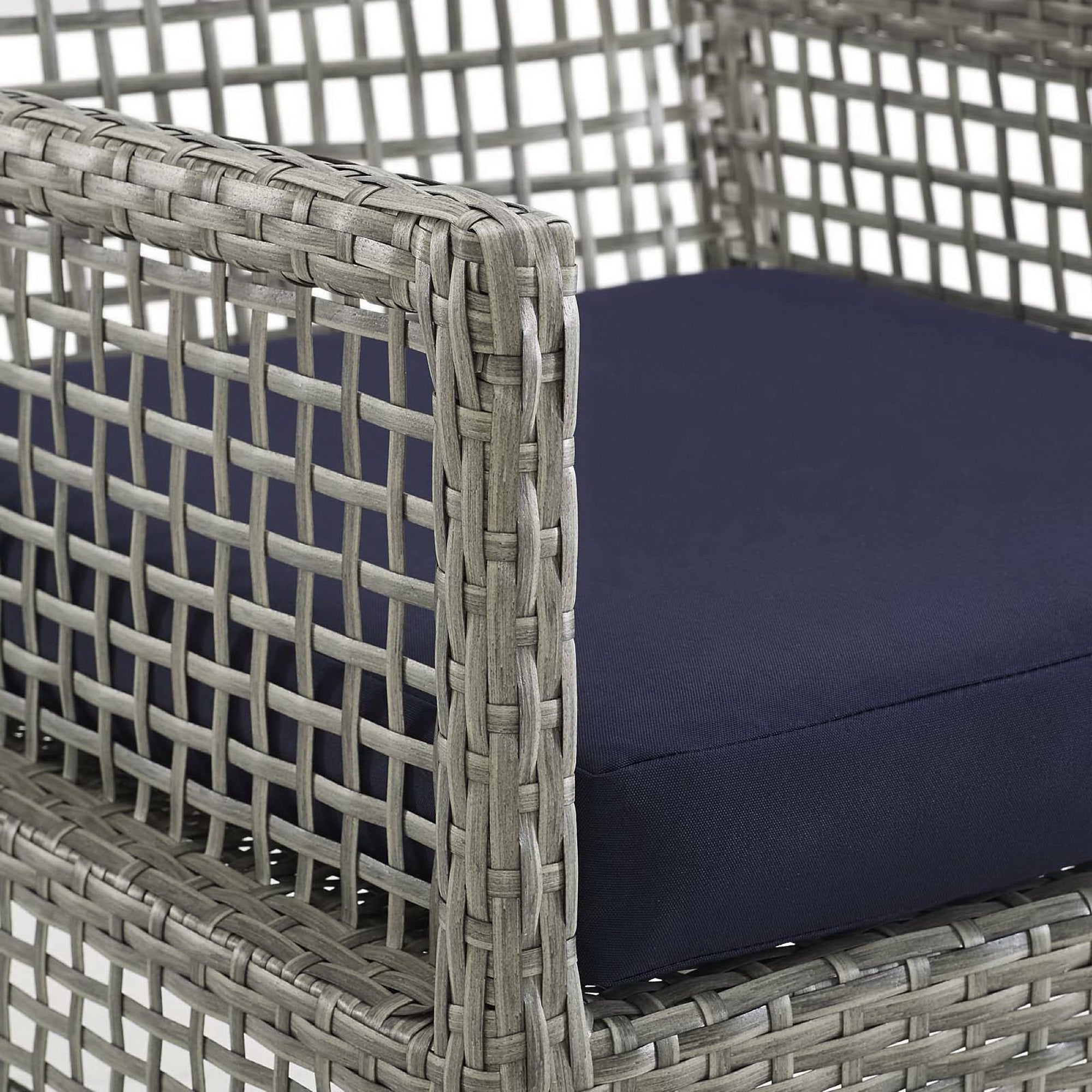 Aura Outdoor Patio Wicker Rattan Dining Armchair Set of 2 - Gray Navy