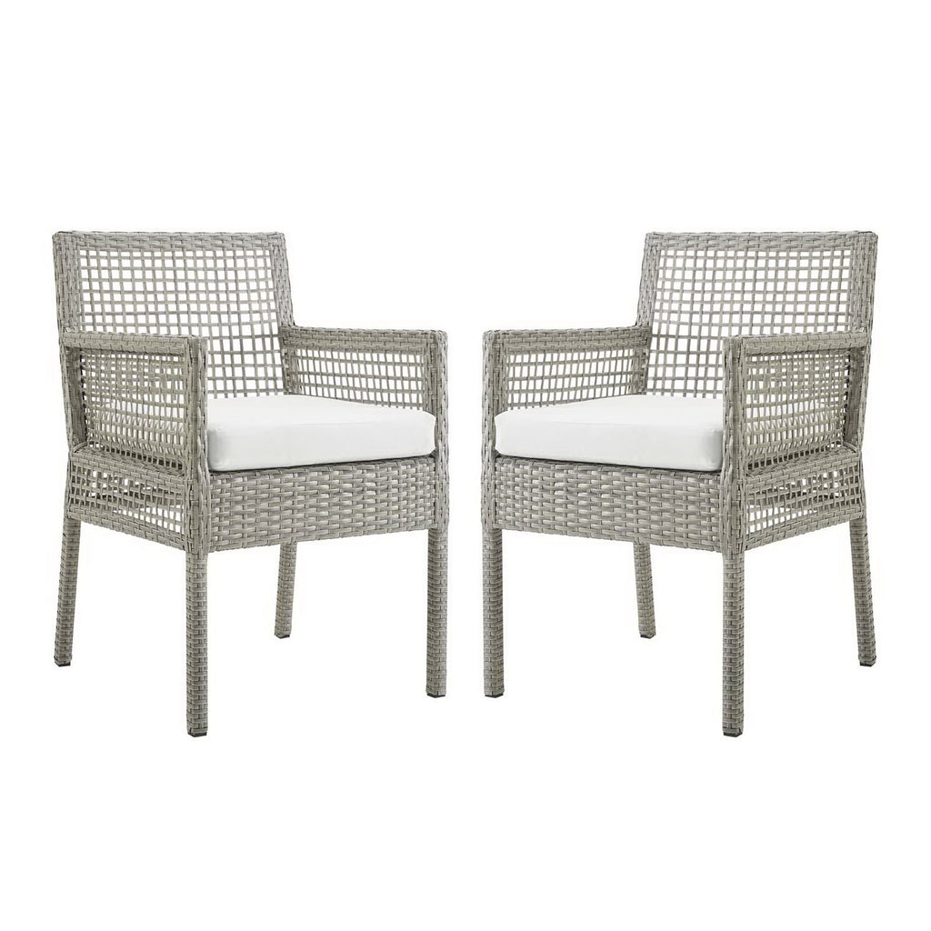 Aura Outdoor Patio Wicker Rattan Dining Armchair Set of 2 - Gray White
