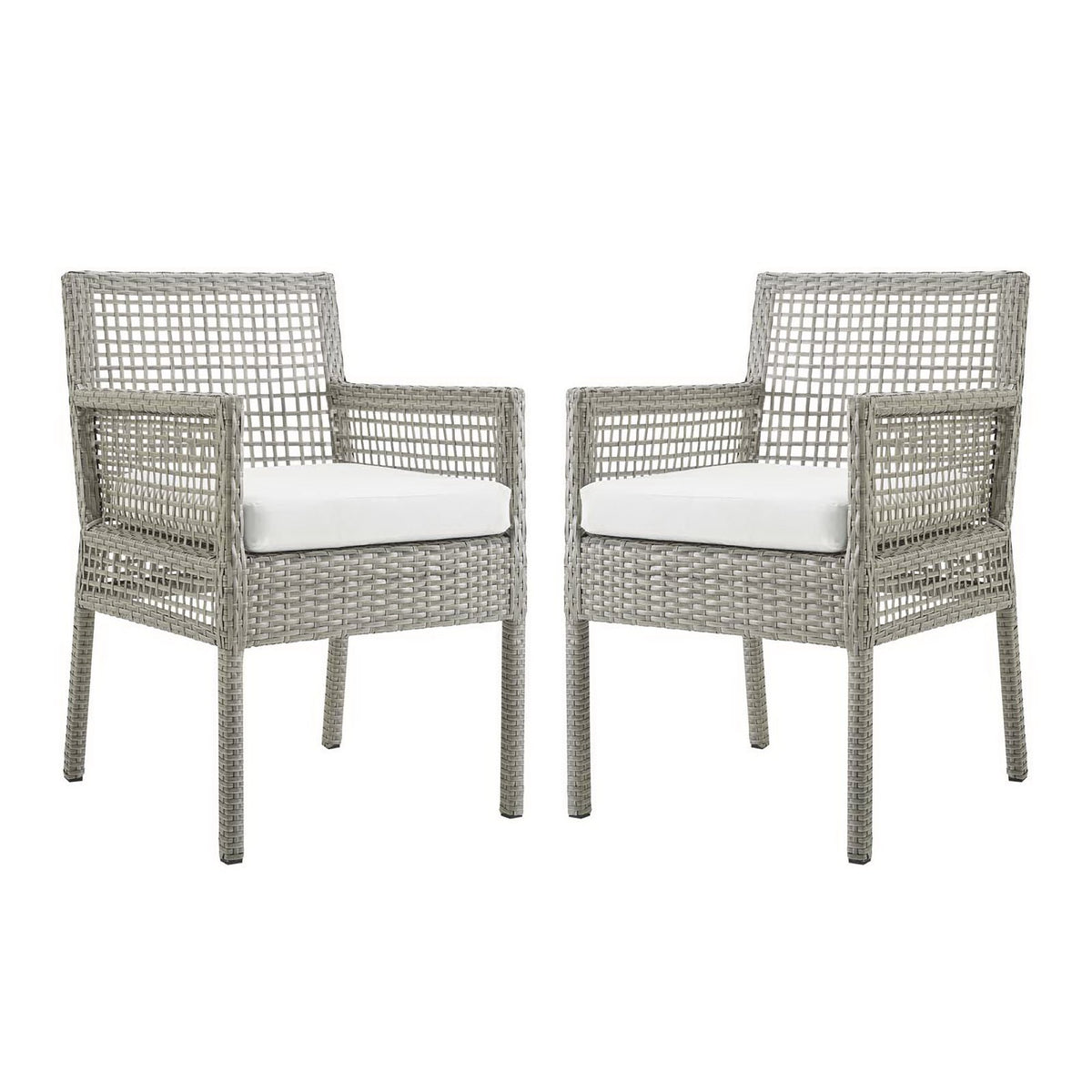 Aura Outdoor Patio Wicker Rattan Dining Armchair Set of 2 - Gray White