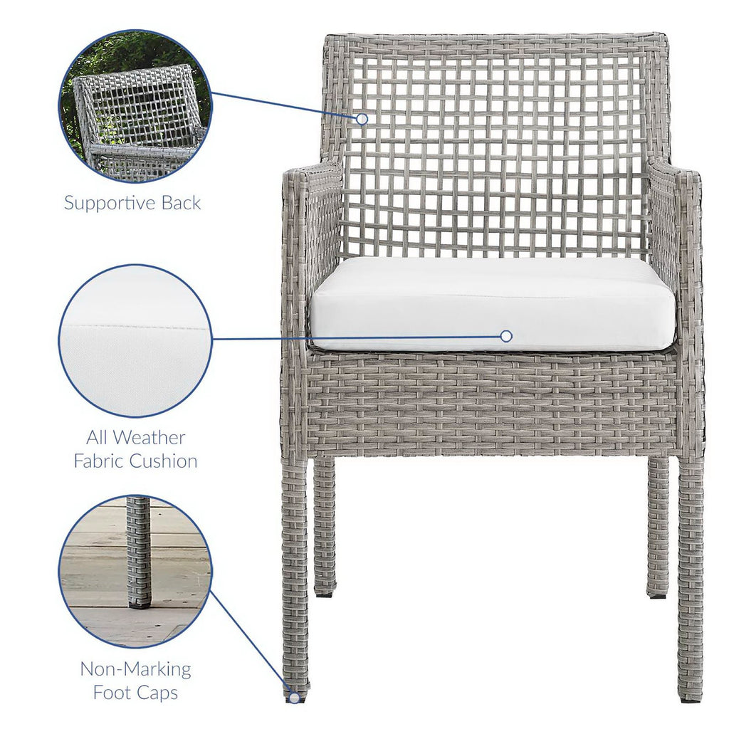 Aura Outdoor Patio Wicker Rattan Dining Armchair Set of 2 - Gray White