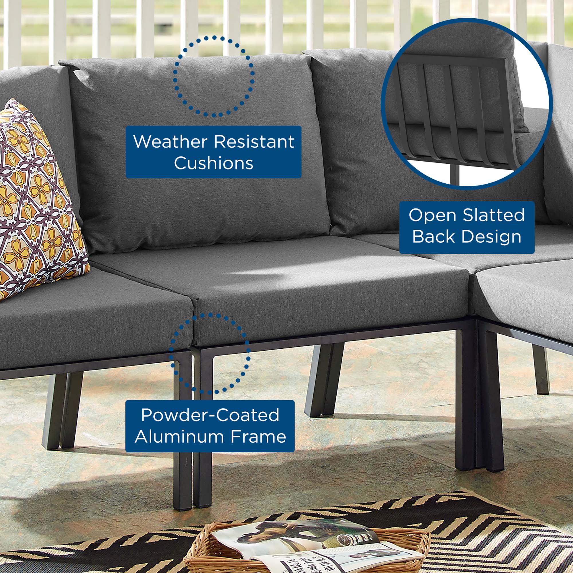 Riverside Outdoor Patio Aluminum Armless Chair - Gray Charcoal