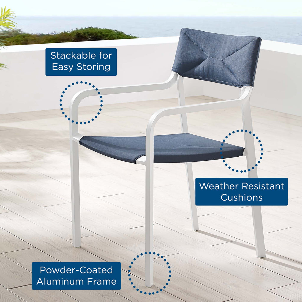 Raleigh Stackable Outdoor Patio Aluminum Dining Armchair - White Navy