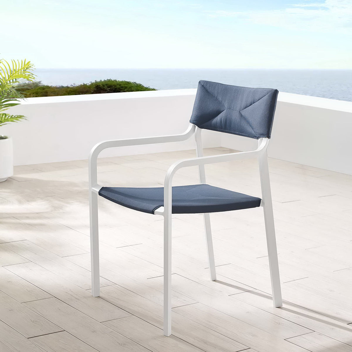 Raleigh Stackable Outdoor Patio Aluminum Dining Armchair - White Navy