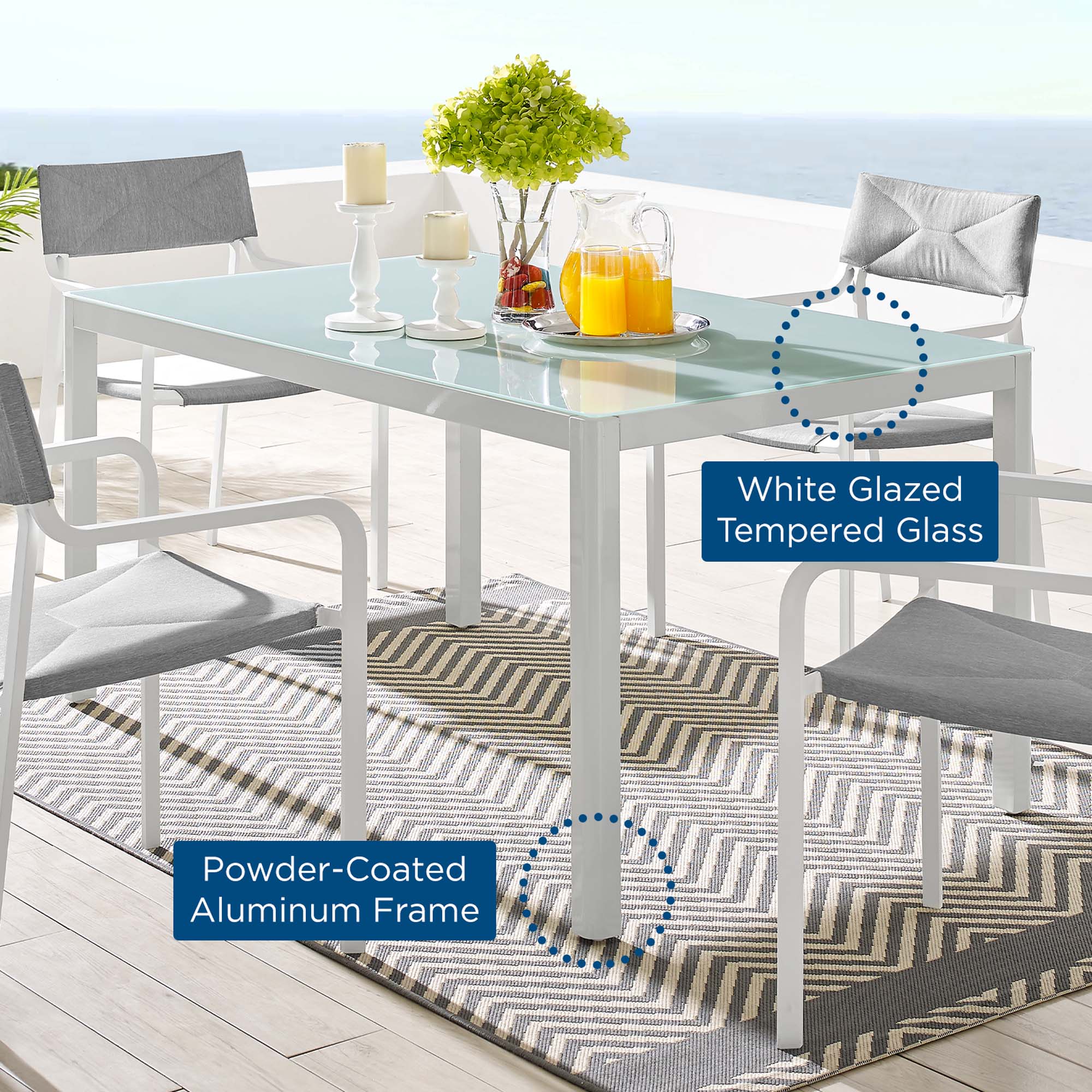 Raleigh 59" Outdoor Patio Aluminum Dining Table - White