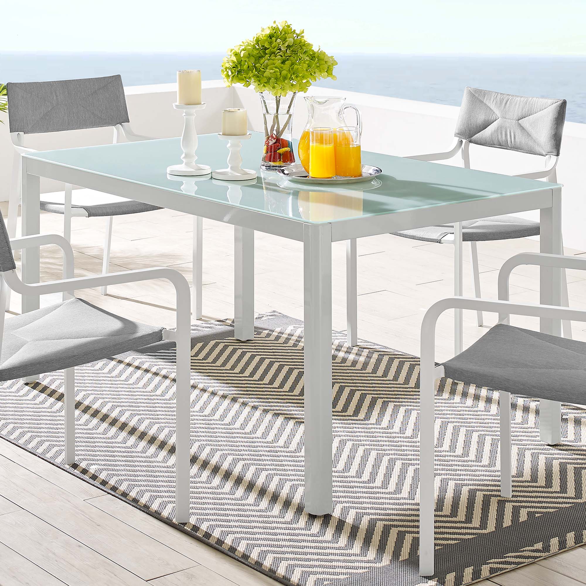 Raleigh 59" Outdoor Patio Aluminum Dining Table - White
