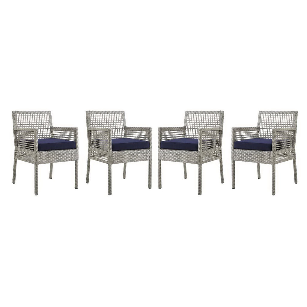 Aura Outdoor Patio Wicker Rattan Dining Armchair Set of 4 - Gray Navy