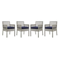 Aura Outdoor Patio Wicker Rattan Dining Armchair Set of 4 - Gray Navy