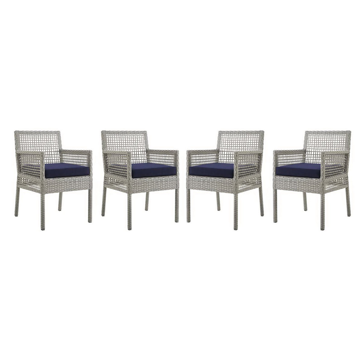 Aura Outdoor Patio Wicker Rattan Dining Armchair Set of 4 - Gray Navy