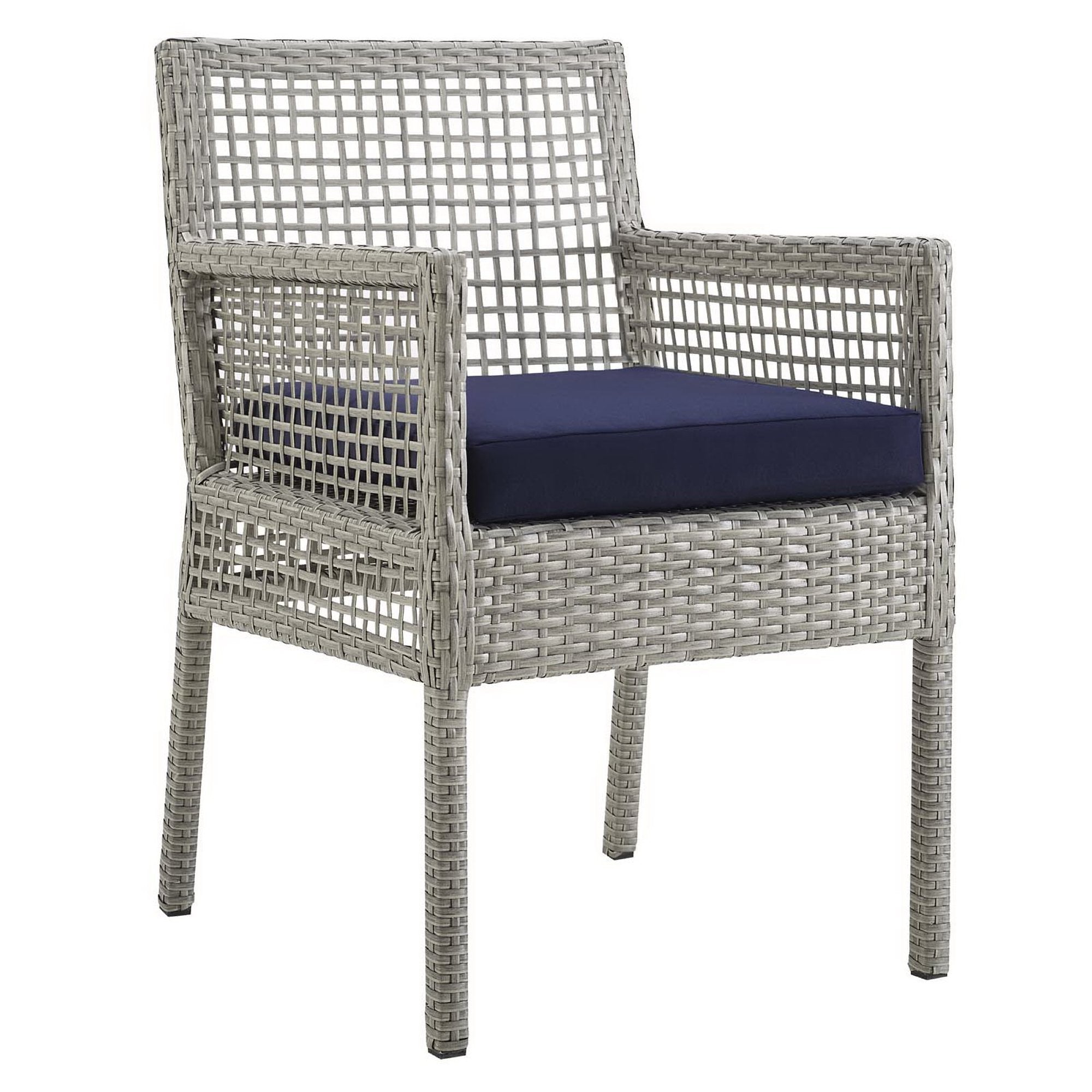 Aura Outdoor Patio Wicker Rattan Dining Armchair Set of 4 - Gray Navy