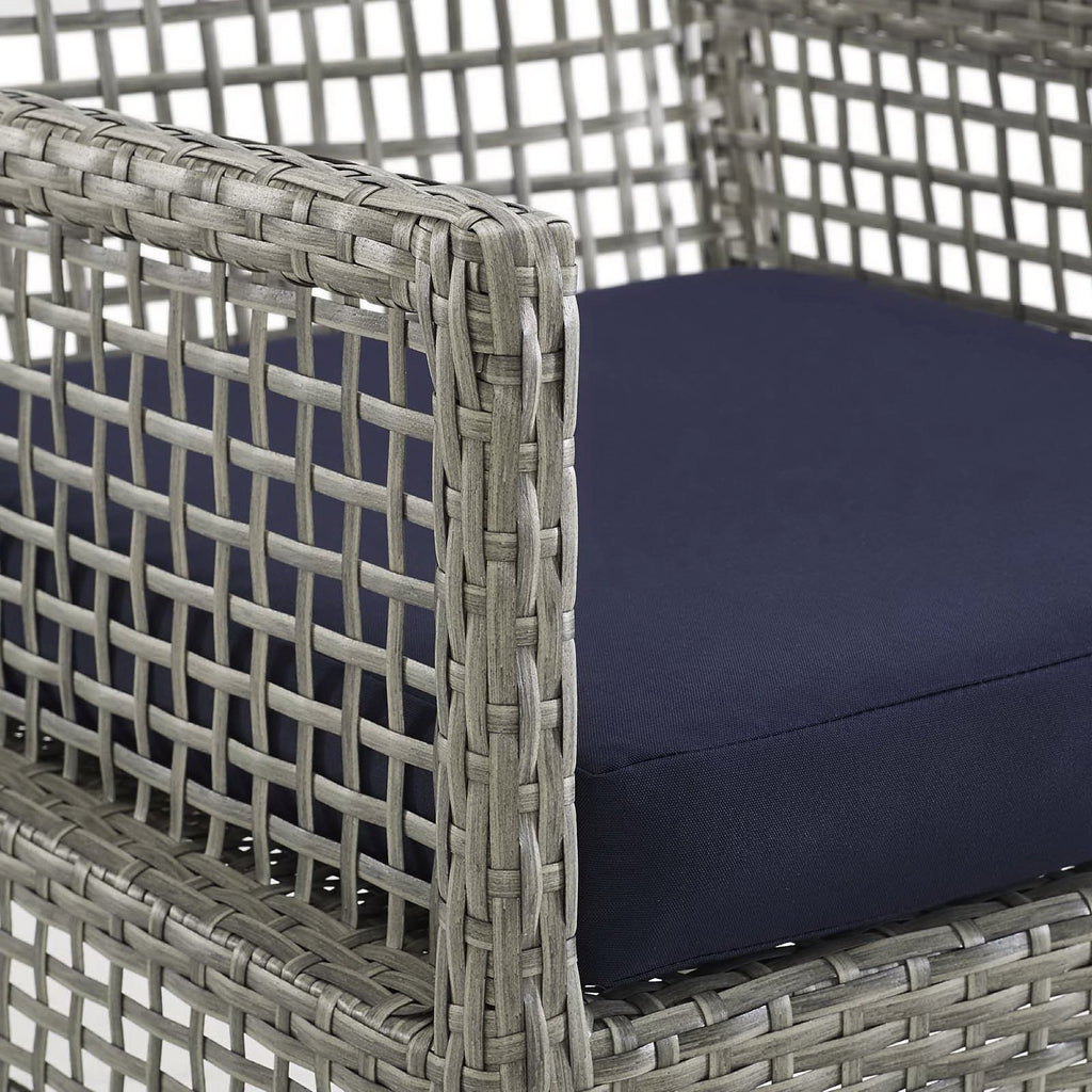 Aura Outdoor Patio Wicker Rattan Dining Armchair Set of 4 - Gray Navy