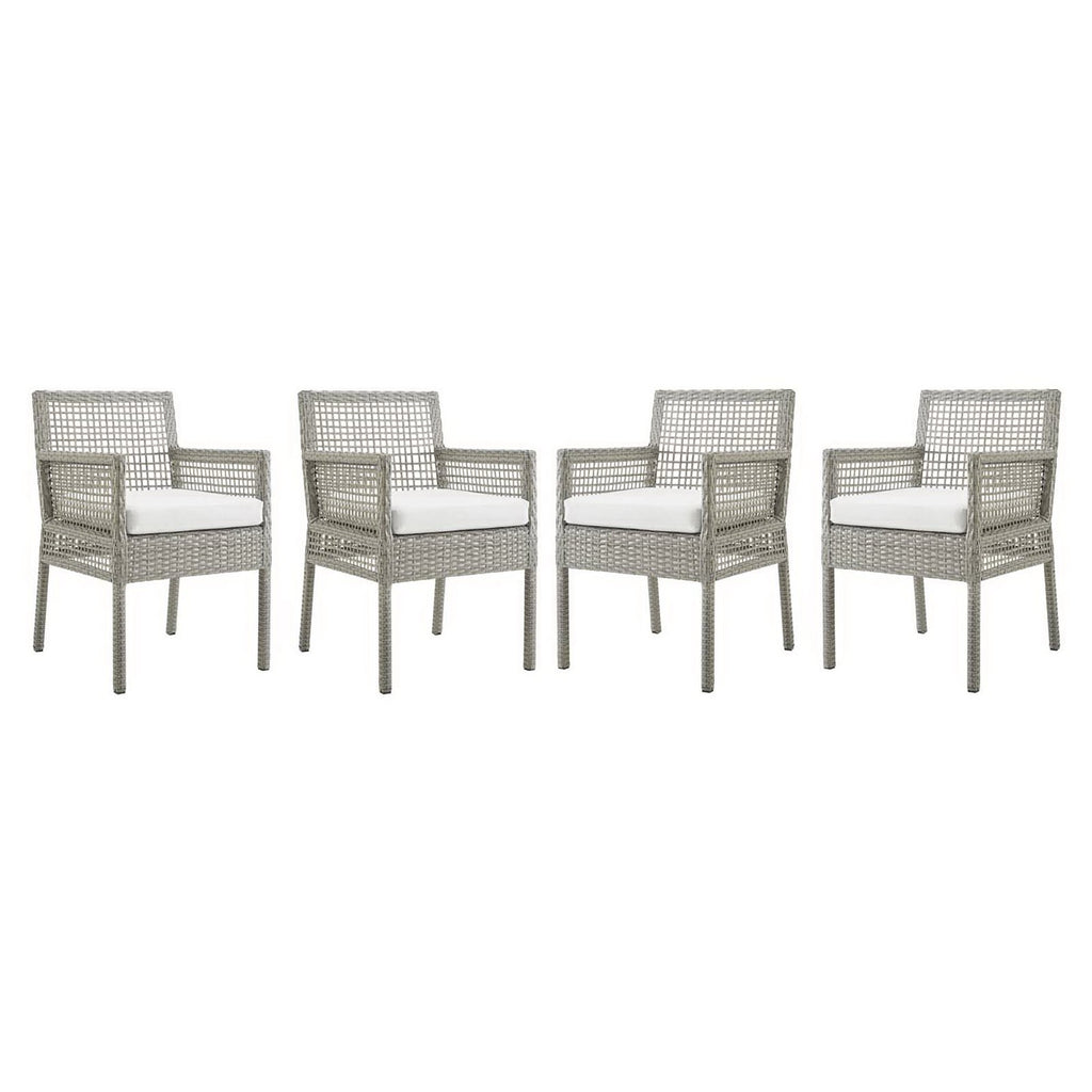 Aura Outdoor Patio Wicker Rattan Dining Armchair Set of 4 - Gray White