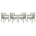 Aura Outdoor Patio Wicker Rattan Dining Armchair Set of 4 - Gray White