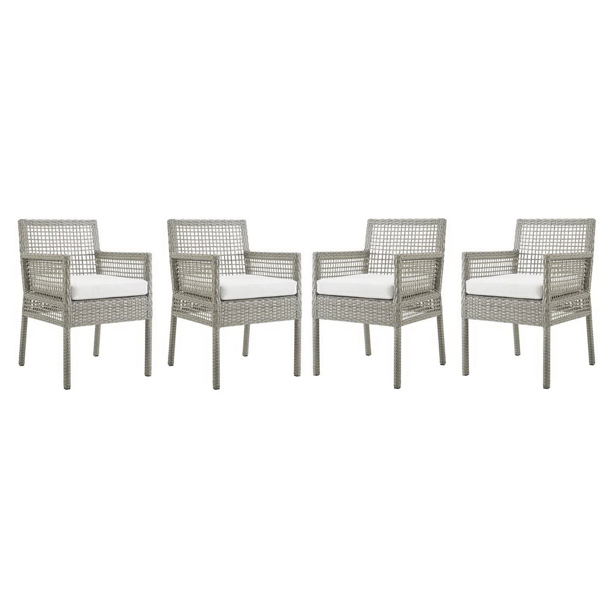 Aura Outdoor Patio Wicker Rattan Dining Armchair Set of 4 - Gray White