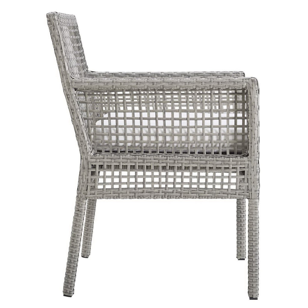 Aura Outdoor Patio Wicker Rattan Dining Armchair Set of 4 - Gray White