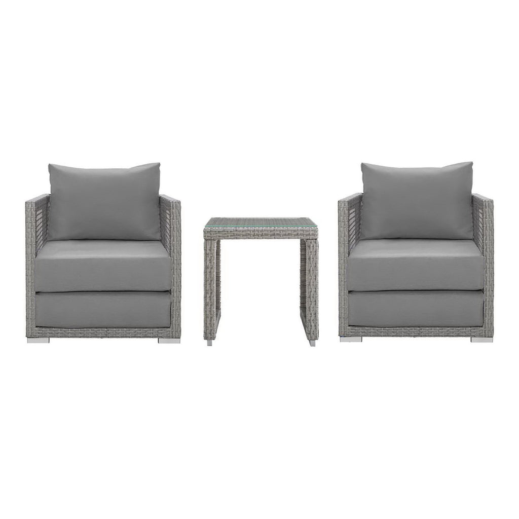 Aura 3 Piece Outdoor Patio Wicker Rattan Set - Gray Gray (2 Armchairs, Side Table)