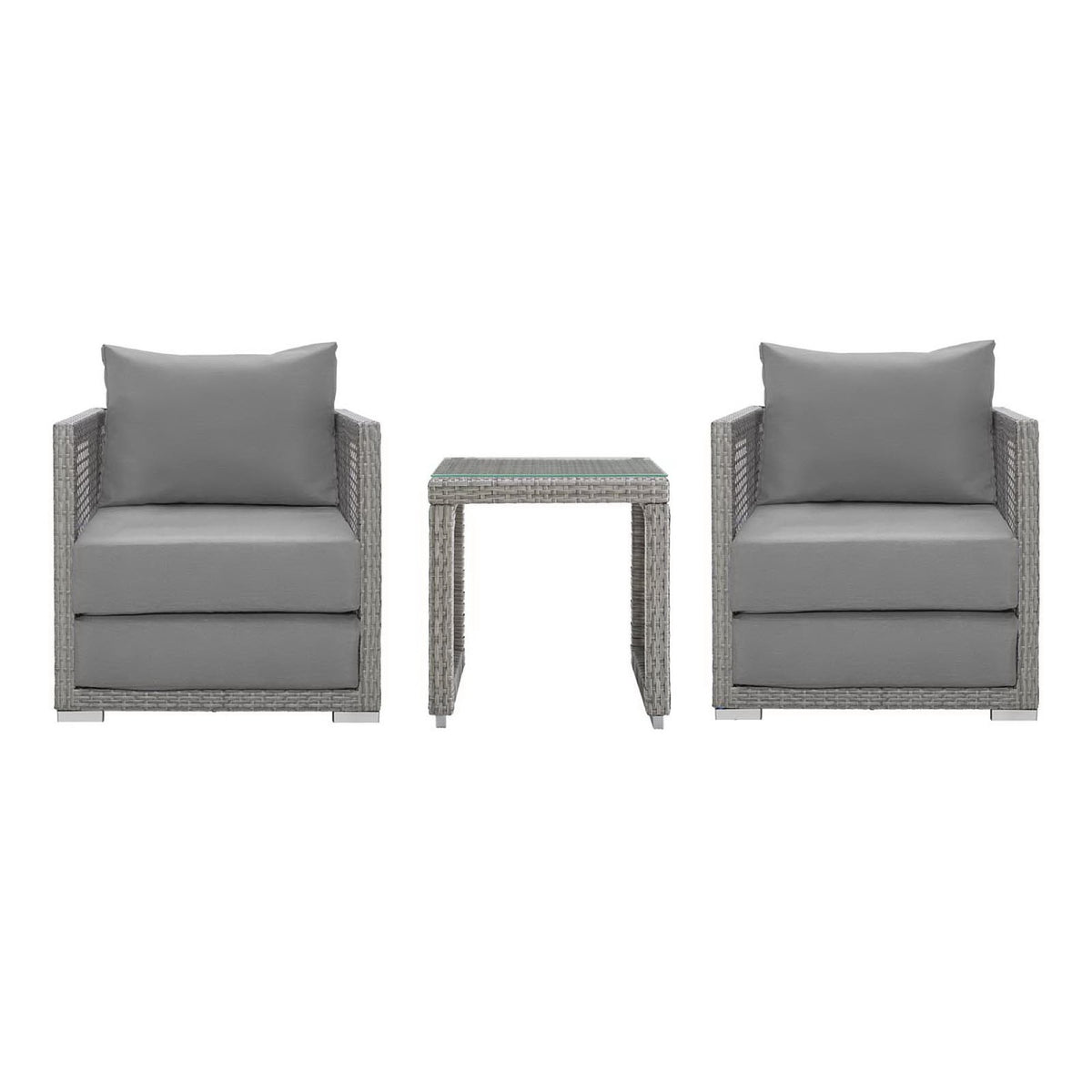 Aura 3 Piece Outdoor Patio Wicker Rattan Set - Gray Gray (2 Armchairs, Side Table)