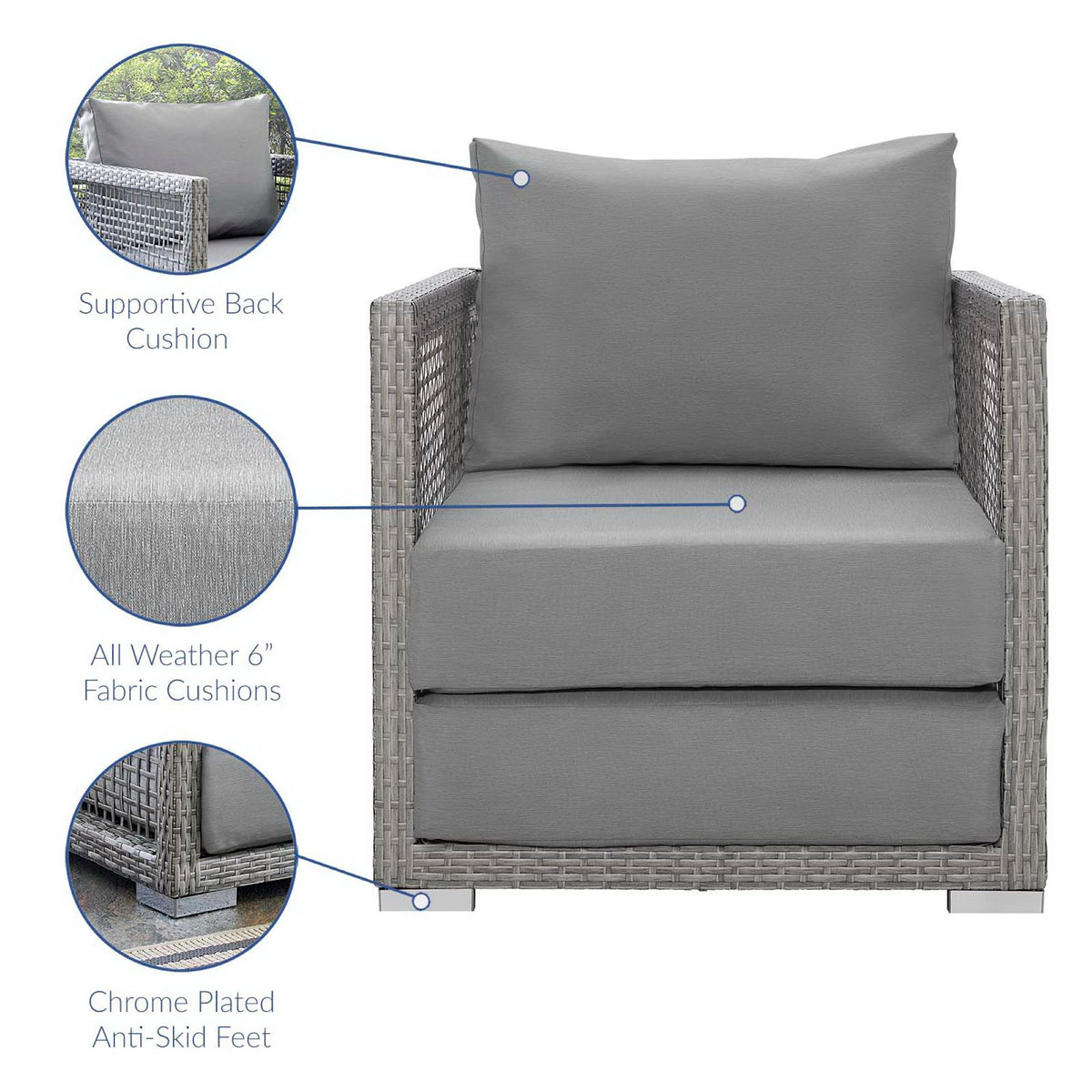 Aura 3 Piece Outdoor Patio Wicker Rattan Set - Gray Gray (2 Armchairs, Side Table)