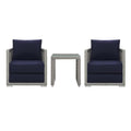 Aura 3 Piece Outdoor Patio Wicker Rattan Set - Gray Navy (2 Armchairs, Side Table)