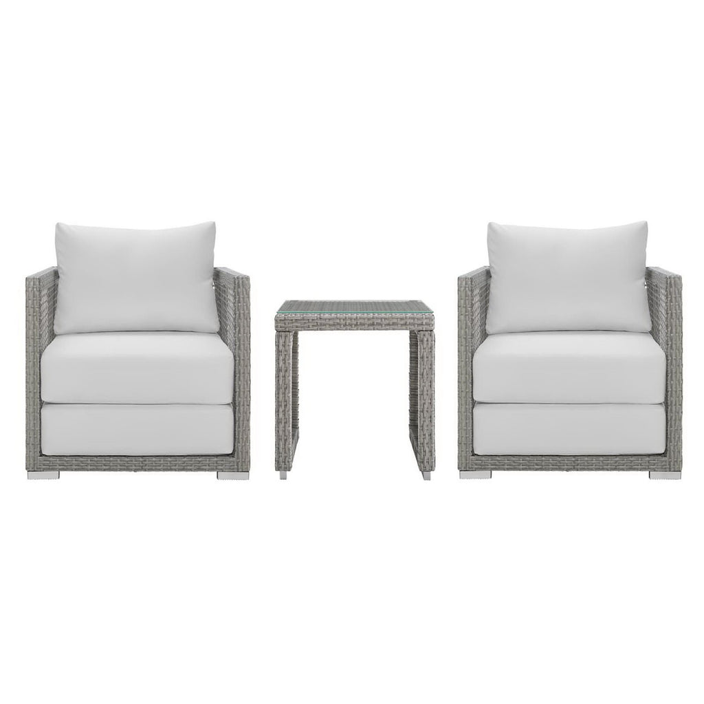 Aura 3 Piece Outdoor Patio Wicker Rattan Set - Gray White (2 Armchairs, Side Table)