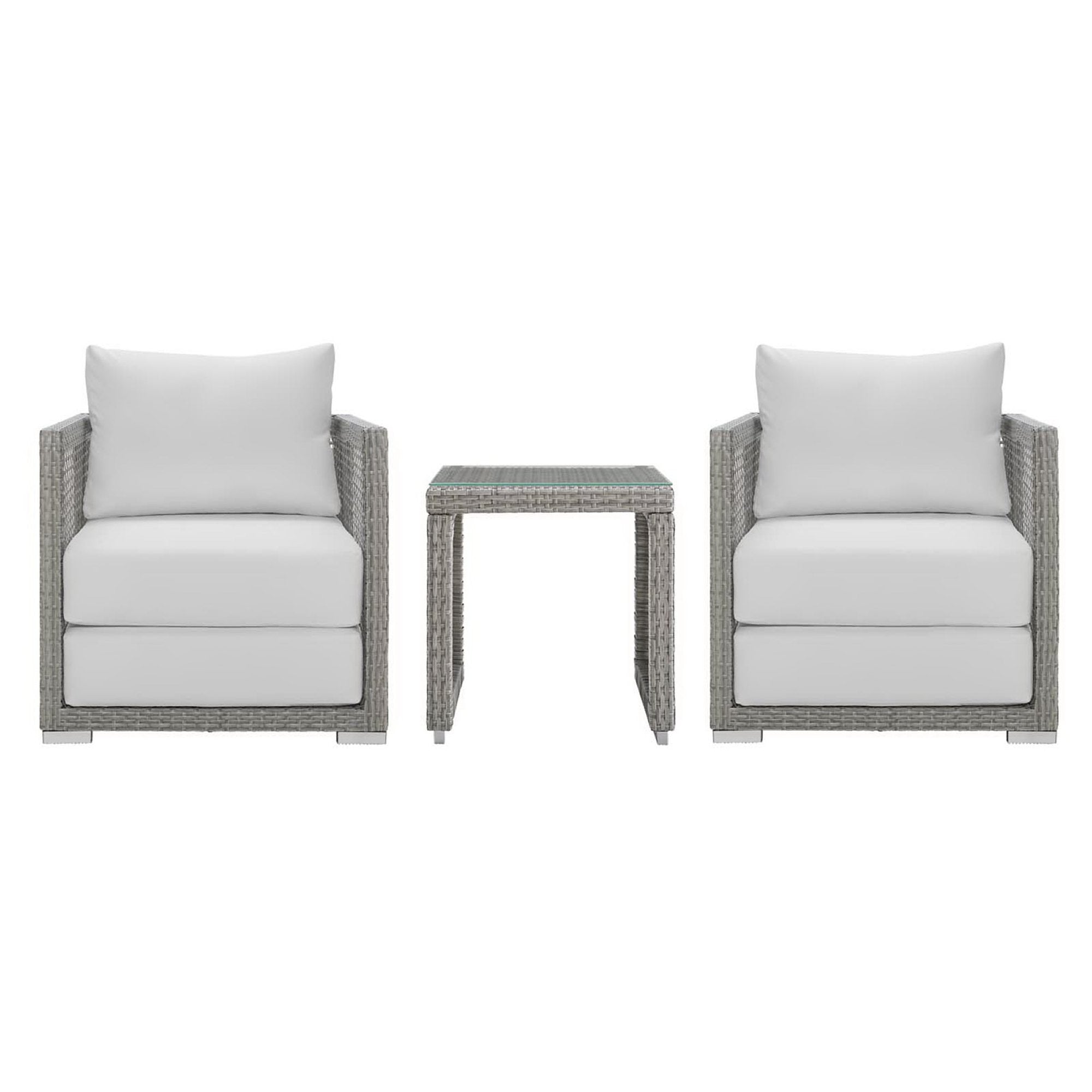 Aura 3 Piece Outdoor Patio Wicker Rattan Set - Gray White (2 Armchairs, Side Table)